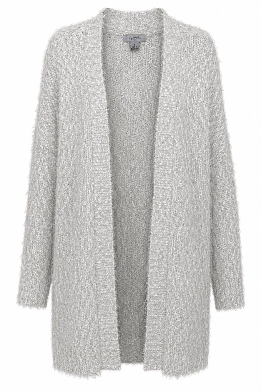 Symple NYC Cardigan Sweater Women's Small White Fuzzy Open Front Knit Soft NWOT